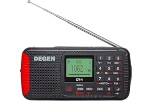 XHDATA Degen CY-1 Cranked Solar FM Hand-Crank Radio Receptor Bluetooth de Banda Completa con Linterna/Alarma SOS/Teléfono Móvil Recargable para Emergencias y Actividades Al Aire Libre (Rojo)