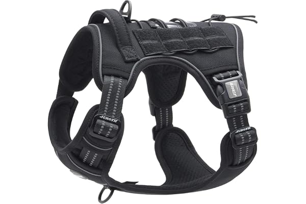 AUROTH Harnais Anti Traction Tactique pour Moyen et Grand Chien - Respirant, Réglable, Facile à Mettre - Gilet Durable Réfléchissant, Matériel Militaire Taille L, Noir