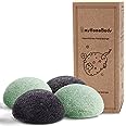 myHomeBody Natural Konjac Facial Sponges - for Gentle Face Cleansing and Exfoliation - with Activated Charcoal and Aloe Vera, 4pc. Set