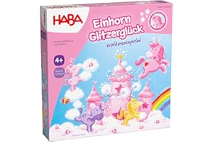 HABA Einhorn Glitzerglück: Wolkenstapelei – Stapelspiel für Kinder mit Einhörnern, Holz-Wolken & 10 glitzernden Wolkenkristallen, ab 4 Jahren – 2012232001