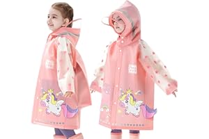 Fewlby Giacche Impermeabili Bambini Giacche da Pioggia Ragazzi Ragazze Poncho Impermeabile Cappotto di Pioggia con Cappuccio in cartone animato Mantella Pioggia 1-14 Anni