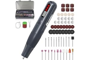 HARDELL Herramienta Rotativa, Mini Amoladora Eléctrica 8V con 61 Accesorios y Mini Taladro | 5 Velocidades (6000-23000 RPM), Pantalla Digital, Tipo-C | Para Lijar, Tallar en Manualidades y Bricolaje