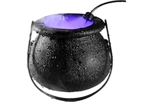 Qianderer Fabricante de niebla de Halloween, 12 luces LED que cambian de color, caldero de bruja, decoración de fiesta de Halloween (aleación de zinc)