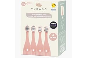 YUBABO - Brossettes de rechange - Recharge brosse à dent électrique - Tête de brosse à dents électrique pour YubaBrosse - Pack de 4 brossettes de 3-6 ans rose - Poils Dupont souples & doux de 7 mm