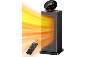 QEXREED Heater, 2000W, PTC Electric Heater with ECO Mode, 90°Oscillation, 24H Timer, Thermostat, 4 Modes, LED Touch, Remote Control, Overheating Protection, Fan Heater for home