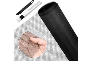 BUZIFU Fliegengitter Meterware, Fiberglas-Fliegengitter Gewebe,90 x 220 cm, Insektenschutz Gaze Fenster Mesh mit Fensterputzbürste, Schutz gegen Mücken, UV-beständig für Fenster und Türen (Schwarz)