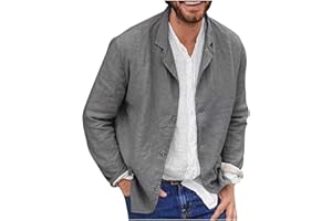 AEGJEGVD Men Linen Shirt Jacket UK Clearance Cotton Linen Casual Blazer Three Buttons Solid Color Loose Suit Jacket Sport Coat Summer Spring Shirts Comforty Lightweight Stylish Blazers Jackets