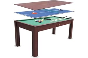 PL OCIOTRENDS DEVESSPORT Mesa Multijuego 3 en 1 | Billar, Ping Pong y Mesa de Comedor | Estructura de Madera, Accesorios Incluidos, Acabado Elegante | Ideal para Hogares y Espacios Multifuncionales