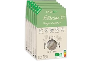 ENVI-BIO TROP BON ENVI Bio - Fettucine de Konjac Bio- Pâtes sans gluten - Pâte Konjac & Farine d'Avoine Bio - Vegan, Gluten Free, Faible en calorie - Box de 6 paquets x 270g