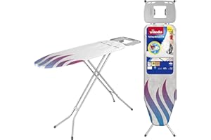 Vileda Total Reflect M - Tabla de Planchar con Soporte Antideslizante para Plancha | Incluye Funda con Acolchado de Esponja | Fácil de Transportar y Almacenar | 120x38 cm Regulable en Altura