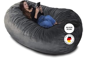 Charlie & Finn Puf Giga XXL en Gris Platina – Funda Aterciopelada Muy cómoda con Espuma viscoelástica – Cama Gigante, sofá Largo, Tumbona acogedora, colchón Genial - Niños, Adultos y Adolescentes