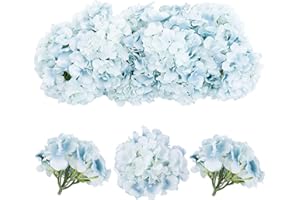 Tifuly Lot de 12 têtes d'hortensia artificielles avec tiges - Grandes Fleurs en Hortensia - pour Bricolage, Arrangements Floraux, fête de Mariage, décoration à la Maison, au Bureau (Bleu poussière)