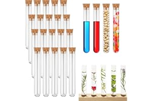 Powmag Tubes à Essai Plastique, 20 Pcs Tube a Essai Plastique, Tube à essai Mariage, Tubes à Essai Plastique, Tube à Essai avec Liège, Éprouvette Transparen (150 x Ø16 mm)