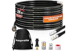 Ampvolts 15m sonda sturatubi per idropulitrice - 400 Bar/5800 PSI, Sonda Spurgatubi Compatibile con karcher K2 K3 K4 K5 K6 K7 - Per una Pulizia Facile di Tubi e Lavandini Intasati