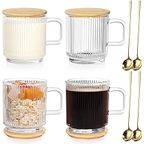 Tazze Da Caffè In Vetro Vintage 400 Ml Con Coperchio E Cucchiaio - Bicchieri Goblet Goffrati A Goccia O Girasole Per Cappuccino, Latte, Avena, Freddo