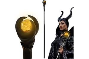 AENEY 51inch Maleficent Staff Deluxe Evil Wizard Wand With Green/Orange Light LED Witch Wand Halloween Masquerade Prop - Orange Light