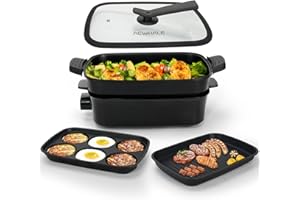 ‎AEWHALE AEWHALE 3-in-1 Multifunktionspfanne Elektrischer Grill,Elektropfanne mit Deckel 1500W Antihaftbeschichtung, Abnehmbare Oberfläche&Cool-Touch-Griffe Pancake Elektrisch Partypfanne