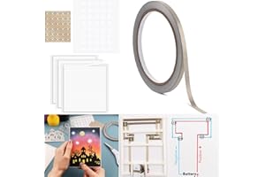 CYFUN DESIGN Kit di mini adesivi per circuiti a LED bianchi e nastro conduttivo in tessuto, kit di mini starter kit per artigianato, set da 30 luci LED bianche, nastro in tessuto conduttivo da 10 m e 93 strisce di