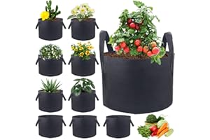 YLLUUOE 10 Pack 10 Gallon Vegetable Grow Bags,Gardening Plant Growing Bags,Thickened Breathable Non-woven Fabric Plant Pots with Handles,Indoor Outdoor Grow Containers for Vegetable/Flower/Strawberry/Tomatoes