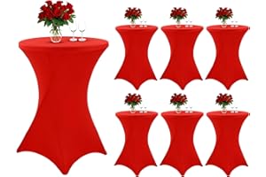 ‎SHOWGEOUS Showgeous 6er-Set Stretch Stehtisch Husse für Bistrotisch Ø 80-85 cm,Rot Stehtischhussen Verstärkung im Fußbereich,Spandex Stretch Hussen Stehtische für Runden Stehtisch und Bistrotische(80×110cm,Rot)