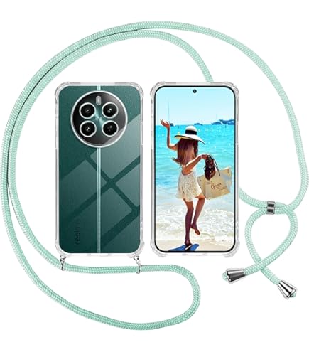 Custodia Con Cordino Per Realme 12/12+ - Cover In Silicone, Antiurto, Verde - Foto 4