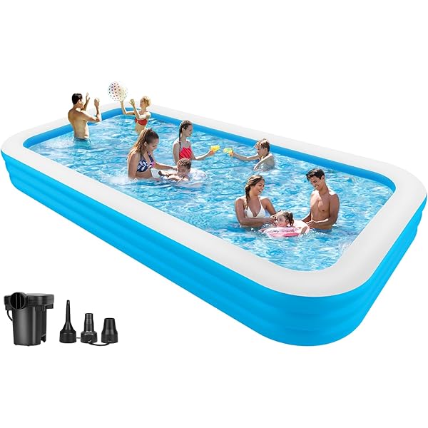 Large Inflatable Pool With Removable Canopy - 126x75x25 Inch Family Pool With Seats, Backrest, Ocean Theme For Kids & Adults