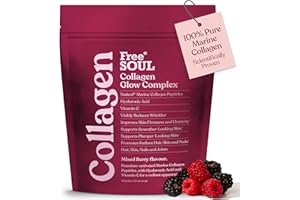 Marine Collagen Powder | Clinically Proven Collagen Supplement for Women with Hyaluronic Acid & Vitamin C | 100% Type I Hydrolysed Collagen Peptides for Hair, Skin & Nails | Collagen Glow by Free Soul