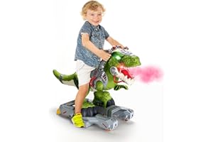 lerrbo Kinder Fahrzeuge in Dinosaurier-Design, elektrische Fahrzeuge für Kleinkinder mit Musik, Licht und RauchEffekt, Tretroller für Vorschulkinder