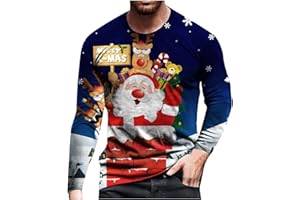 HAOLEI Christmas Shirts for Men Novelty Funny Long Sleeve Xmas Sweatshirts Santa Claus 3D Print Pullover Blouse Christmas Tops UK Plus Size 8-24