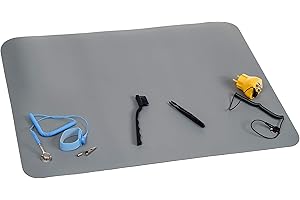 QUADRIOS GmbH ESD Schutz Komplettset,Premium Plus' prof. Arbeitsplatz Antistatik Matte 65 x 50 cm ESD-Pinsel, Pinzette, Armgelenkband, Spiralkabel, Erdungskabel, Erdungsstecker Norm EN 61340-5-1