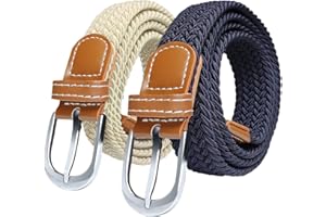 SWAUSWAUK Women's Belts x 2 pcs - Elastic Belt Women, Ladies Belts for Jeans & Pants, Slender Canvas Belt, One Size & 2.5 cm Wide