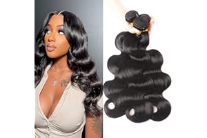RICHAIR Extensiones de Cabello Humano, 14 16 18 Pulgadas, Body Wave Bundles Human Hair, Mechones Ondulados, Cabello Humano Brasileño Tejido, 3 Mechones de Cabello Humano, Color Negro Natural