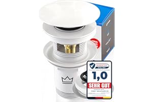 FEINER® Universal Waschbecken Ablaufgarnitur - Weiß - Passend für Waschbecken & Waschtische mit und ohne Überlauf, Stöpsel herausziehbar mit Haarfänger, GRATIS Dichtungen & Einbauanleitung