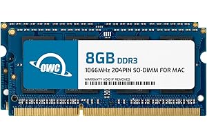 OWC 16 GB (2 x 8 GB) PC8500 DDR3 bez ECC 1066 MHz 204-stykowy moduł pamięci SO-DIMM (OWC8566DDR3S16P) do 2010 MacBook Pro, MacBook, Mac Mini i 2009 iMac