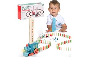 EKKONG Domino Zug Spielzeug Set, Elektrischer Zug Domino, Automatischer Domino Zug mit 100PCS Domino Blöcken, Kinder Elektronische Zug mit Ton und Licht, Pädagogisches Spielzeug Geschenk