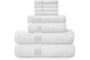 Midland Bedding 8 Piece Bale Towel Set, Cotton Towels Set - 4 Wash Cloths/Face Towels, 2 Bath Towels and 2 Hand Towels for Bathroom. 400 GSM Thread Count (White)