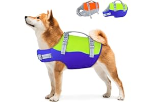 Siivton Dog Life Jacket: Ripstop Dog Life Vest - for Boating Swimming, Adjustable Reflective Life Jacket for Dogs with Buoyancy, Rescue Handle, Dog Swimming Jacket for Small Medium Large Dogs-BGL