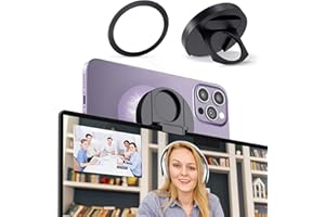 HEYLOR Continuity Camera Mount for MacBook Laptops/iPhone 12, 13 & 14 Series, Compatible with Magsafe, iPhone Webcam Mount for iOS 16 & macOS Ventura, Desk View Avaliable, Includes Magnetic Metal Ring