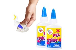 HOVUK 2 Pack Kids PVA Glue, Washable Non-Toxic Craft Strong Kid Glue for Toddlers & Children, Safe School, Arts & Crafts, Paper, Card, Fabric, 40ml Each Bottle