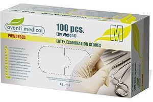 Gants en Latex Jetables Avanti Medical - Boîte de 100 pièces - Gants d`Examen Non stériles, Tatouage, cosmétique, Alimentaire et médicaux - Gants à Usage Unique -Taille M
