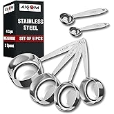 AXIOM Stainless Steel Measuring Set of 6 pcs. 4 Stackable Measuring Cups and 2 Stackable Measuring Spoons with Measurement En
