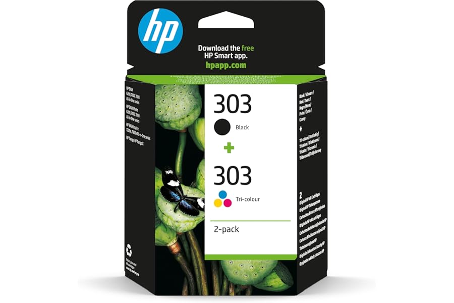 HP 303 Black/Tri-color Original Ink Printer Cartridges Combo (3YM92AE) - Works with: HP ENVY Photo 6220, 6230, 6234, 7120, 7134, 7830, ENVY Inspire 7220e, 7221e, 7224e, 7920, 7924e, Tango X Printers