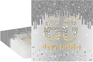 POPOYU 20Pcs 60th Birthday Napkins Silver Gold,Happy 60th Serviettes Silver Gold Napkins for Men Women,Paper Tableware Set 60th Birthday Decorations for Him Her Birthday Gifts,60th Birthday Party Decoration