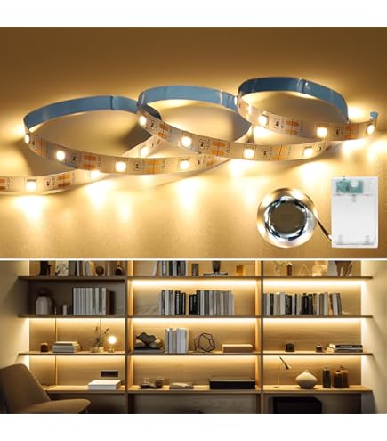 DBFAIRY Ledstrip, werkt op batterijen, 2 m, 60 leds, batterij met afstandsbediening, timer, waterdichte lichtstrip voor slaapkamer, kast, thuis, feestdecoratie, warm wit