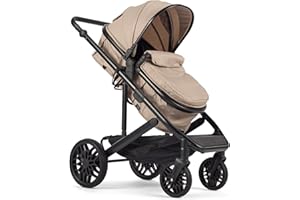 Lejoux™ Avant Baby-Kinderwagen-Reisesystem – Größerer, faltbarer Kinderwagen mit Babywanne, 5-Punkt-Gurt, verstellbarem Sitz, übergroßem Korb und Einhand-Faltung – Schwenkräder und Regenschutz (Beige)