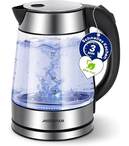 Cilio Glas-Wasserkocher Vesuvio Classic – Transparenter Kocher Mit Leuchtanzeige, 1,7 Liter