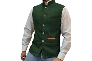 Yiaisafa Jagd Herren Stand-Up Kragen Mock Tweed Westen Retro Herringbone Weste Vintage Hochzeit Gilet Wollen Bräutigam