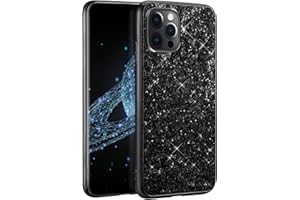 Surakey Coque iPhone 12/iPhone 12 Pro,Etui iPhone 12/12 Pro Coque Paillette,Diamant Strass Brillante Glitter Housse de Protection TPU Silicone Souple Coque Hybrid Hard PC Plastique Bumper Case, Noir