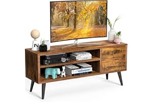 UMAIL TV Stand Wood TV Unit Cabinet with Open Shelves TV Cabinet with Storage for Living Room, Bedroom, Rustic Brown,110x40x60cm (TV Cabinet with 1 Door)