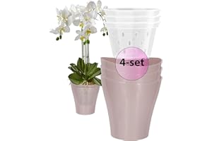 Garten lux Doniczki do orchidei, różowe, zestaw 4 koralików, 2 l, Ø 16 cm, z 4-częściowym zestawem do storczyków, z otworami drenażowymi, tworzywo sztuczne, przezroczyste, 1 l, Ø 14 cm, do użytku